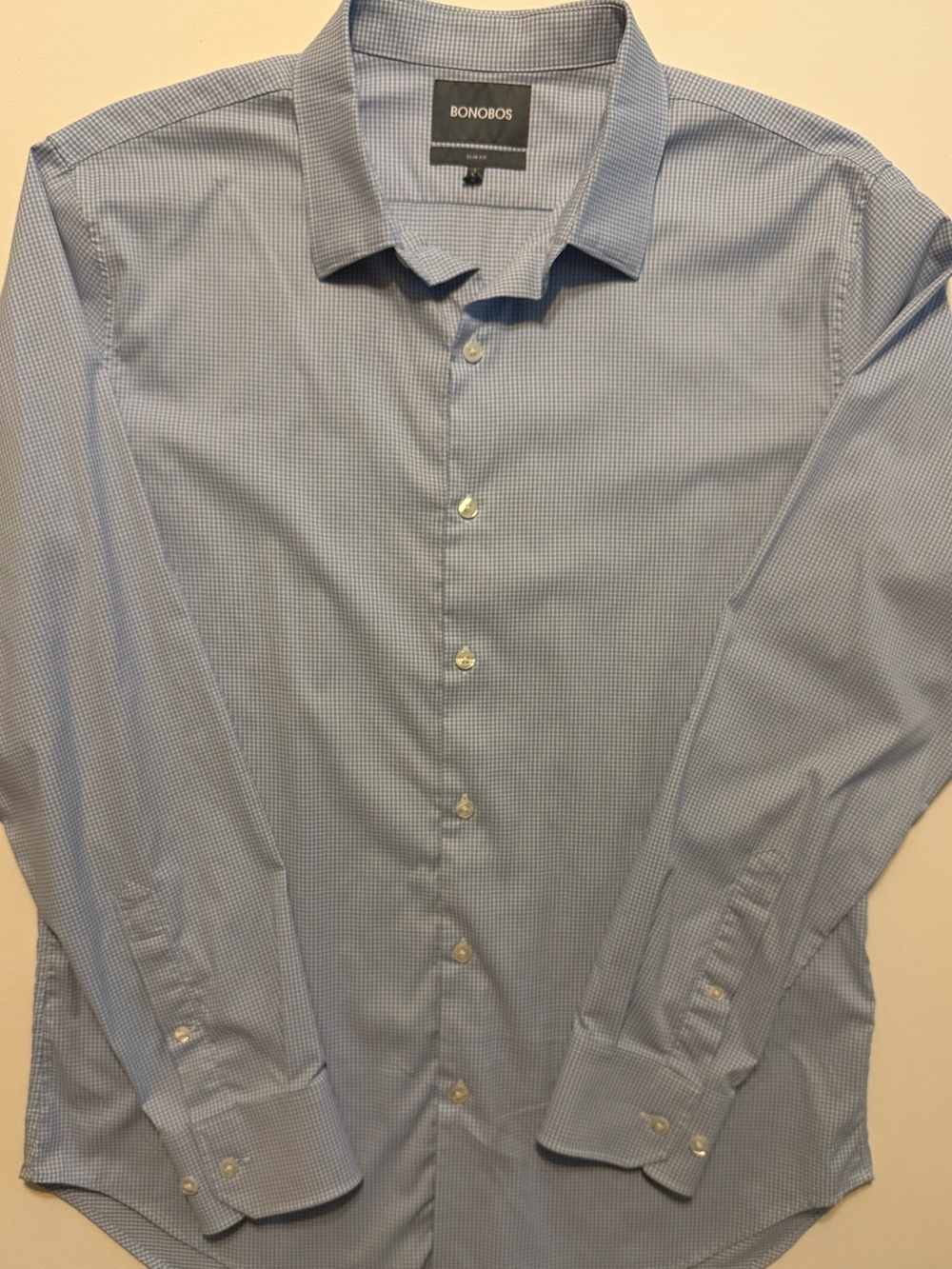 Bonobos Light Blue Micro-Check Slim Fit Dress Shirt. Size Large. GUC!